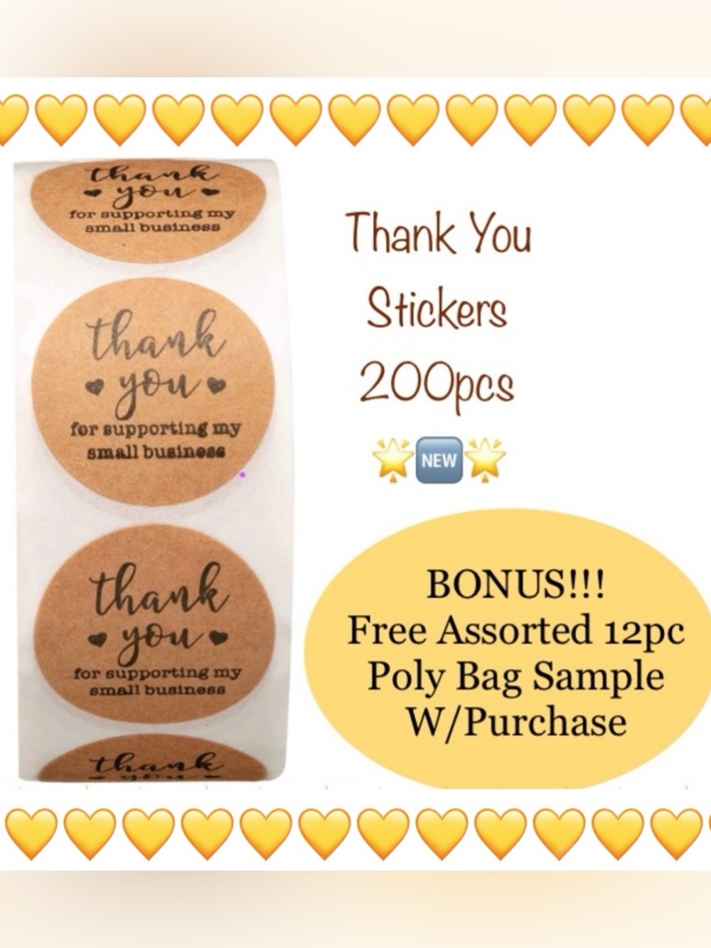 200ct~Thank you Stickers W/Bonus Bags 🌟🆕🌟  (2 Rolls For $20)